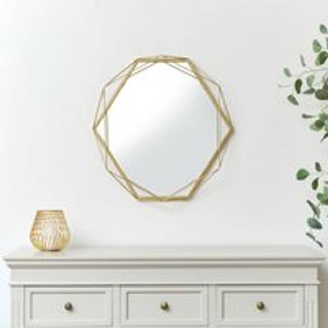 Large Gold Hexagon Wire Framed Wall Mirror - 60cm x 62cm Material: Mirrors