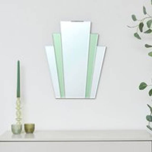 Art Deco Green Glass Fan Wall Mirror - 50cm x 40cm Material: Mirrors