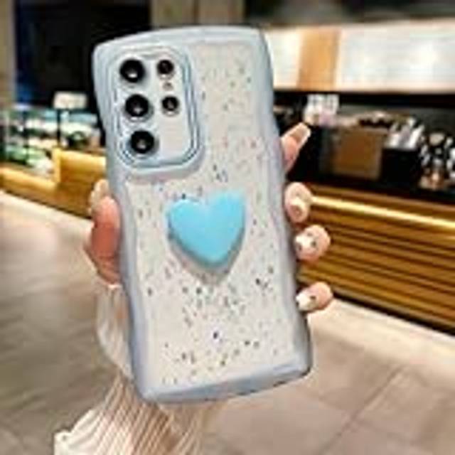 Glitter Love Heart-fodral till Samsung Galaxy S24 Ultra S23 S22 Plus S20 S21 FE Note 20 A54 A55 A35 A25 A15 A34 A14 A24 Klart skal, blått, för Samsung S23Ultra