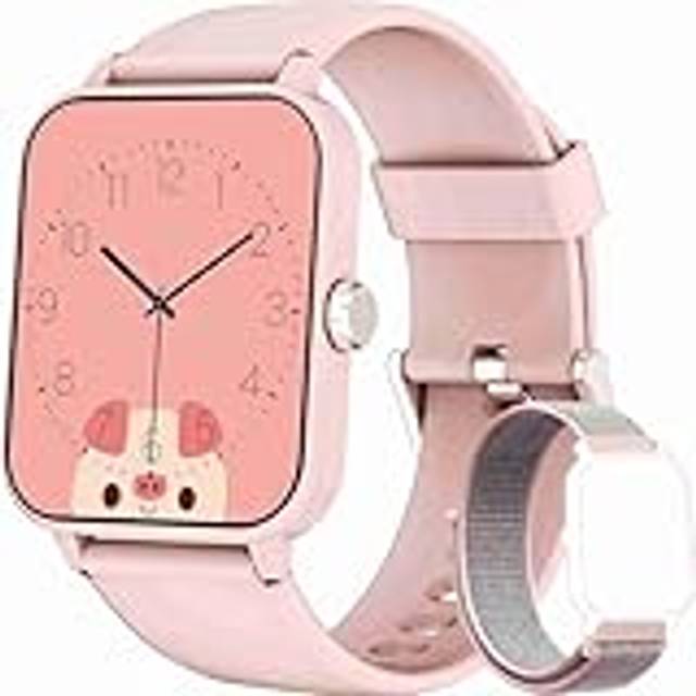 IOWODO Smartwatch dam, fitnessklocka med stegräknare, mättnadsmätare (SpO2) sömn pulsmätare, sportaktivitetsspårare för Android iOS (2 band)