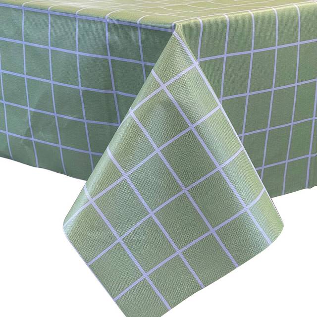 allgala Waterproof Check Design Printed PVC Vinyl Protective Tablecloth  54x108 Inch  Green  TC59207