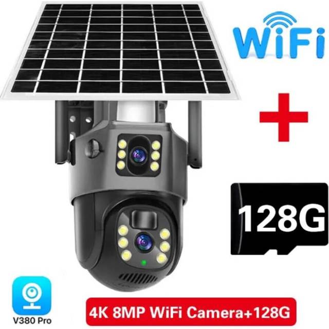 4G SIM utomhuskamera 8MP WiFi med solpanel V380 dubbellins AI Auto Tracking Night Vision Tvåvägsljud CCTV Säkerhetsskydd WiFi Add 128G