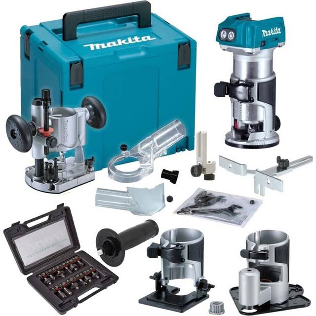 Makita DRT50ZJX3 18v Cordless Brushless Router Trimmer + Plunge Base + Trend Set