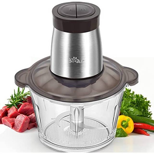 2L Food Processors 300W Electric Vegetable Chopper Glass Container with 4-304 Stainless Steel Knife for Meat, Smoothie, Onions, Fruit, Vegetables