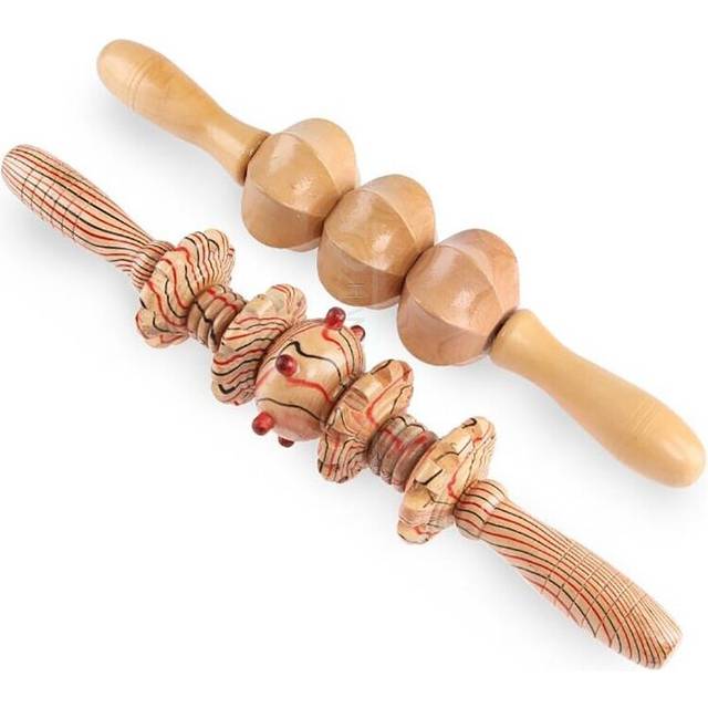 (a-K) Meridian yoga stick body massager stomach back waist neck leg massage stick wooden roller massage hammer