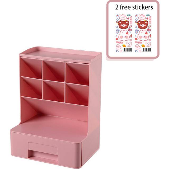 (PINK-1) Oblique Pen Holder Storage Box Student Children Girl Makeup Brush Bucket