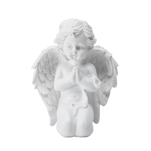 CNNOTEPAD Kneeling Praying Pure White Angel with Wing Resin Garden Statue