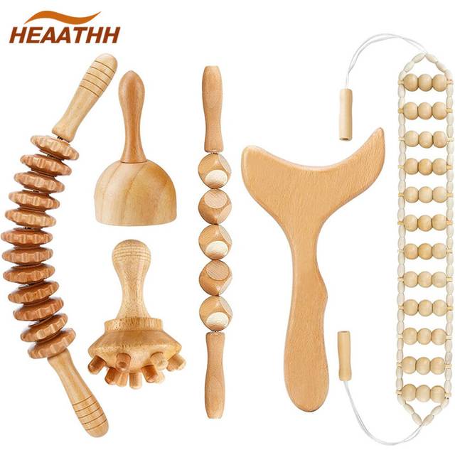 (a-Green) Wood Therapy Massage Tools, Maderoterapia Kit Wooden Massage Roller, Wood Sculpting Tools for Body Lymphatic Drainage Paddle Set