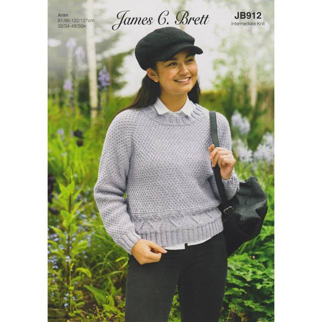 James Brett JB912 Aran Knitting Pattern Ladies Heart Detail Sweater