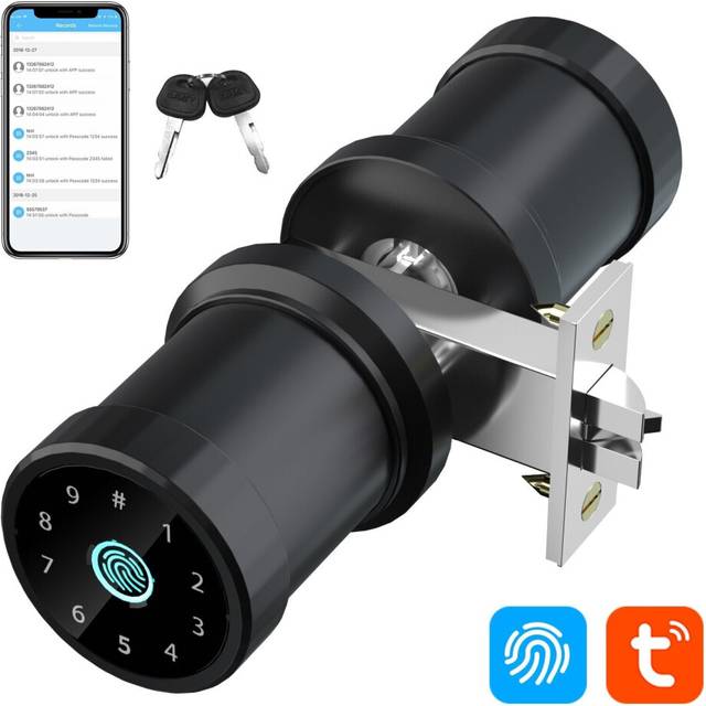 (Bronze, Without Gateway) Smart Fingerprint Lock Keypad Door Knob With Key Entry Door Lock Code Locks Door Knob Auto Lock For Home Office Hotel Bedroo