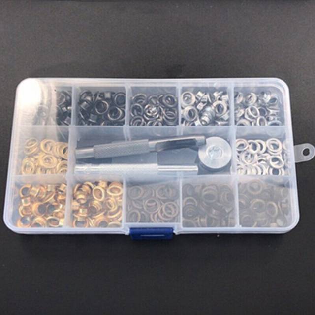 200 Set 6 mm Metal Grommets Kit with a Base and Punch Hole Tool and Installation Tool Repair with Plastic Box