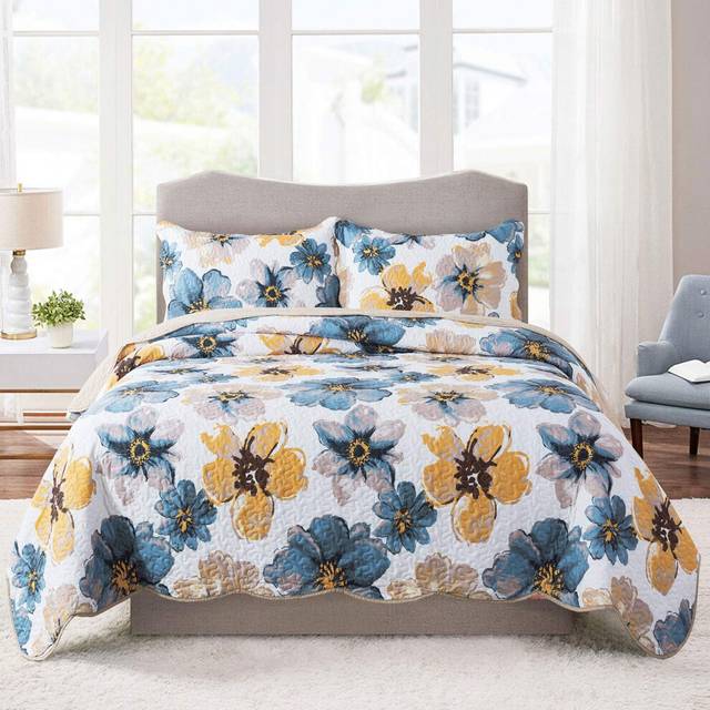 HoneiLife Quilt Set Queen Size - 3 Piece Microfiber Reversible Bedspre