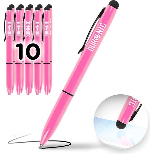 Duronic Stylus Pens IS10P [PINK] [pack of 10] Refillable Ballpoint Pen & Rubber Stylus 2-in-1
