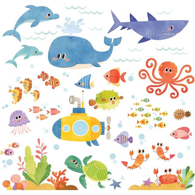 DS-8009 Sea Adventure Kids Wall Stickers Wall Decals Peel and Stick Removable Wall Stickers for Kids Nursery Bedroom Living Room (Small)