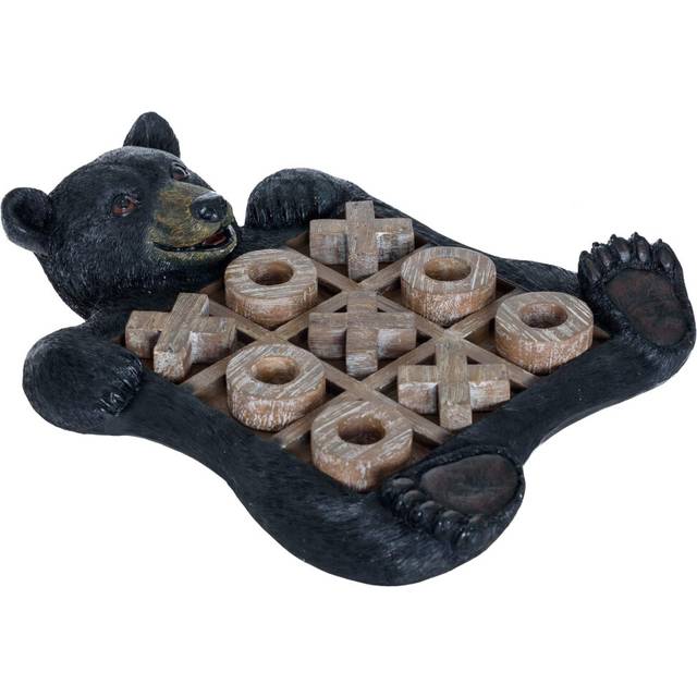 Pine Ridge Black Bear Tic Tac Toe Tabletop Game - Tic Tac Toe Decorative Game Teddy Bear Black Rustic Wilderness Home Decor - Indoor Recreational Game