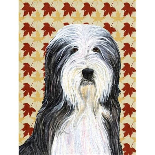 Bearded Collie Fall Leaves Portrait Flag Canvas House Size