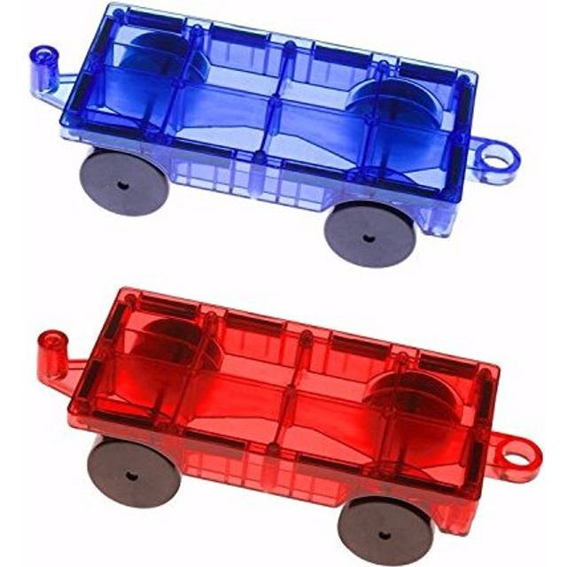 Mag-Genius Magnet Tiles Car Set Magnet Car Truck Train Magnet Building Tile Magnet Toy Add On Red/Blue 2 Piece