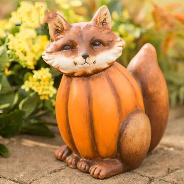 (Fox) Resin Alluring Animal Pumpkin Statues Featuring Vibrant Colors For Halloween Home Accents