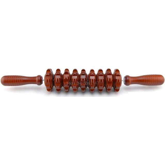 (a-StyleA) Yoga meridian rod nine fine wheel shaft Whole body massage roller pounded his waist back massage neck leg wooden massager