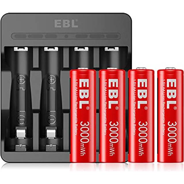 1.5V Rechargeable Lithium AA Batteries with USB Input Battery Charger (M7011), 3000mWh Li-ion AA Batteries Long Lasting Double A Battery