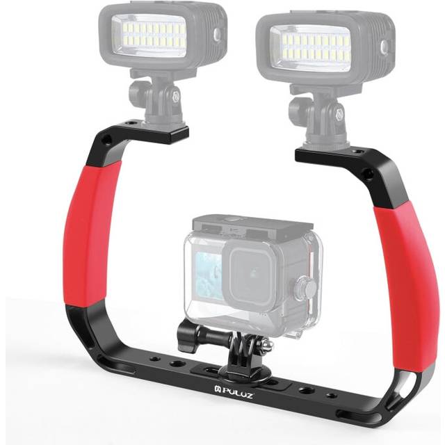 PULUZ Dual Silicone Handles Aluminium Alloy Underwater Diving Rig for GoPro, DJI OSMO Action, Insta360 and Other Action Cameras (Red)