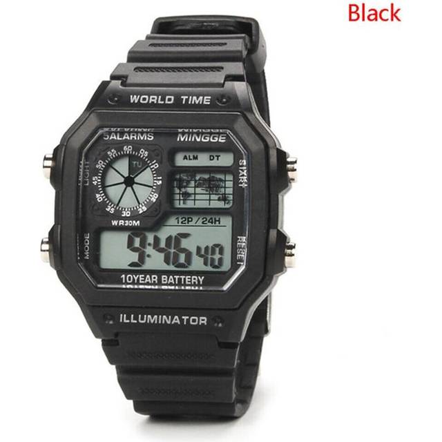 (black) Men's Digital Sports Luminous Chronograph Waterproof Slim Electronic Watch - Black