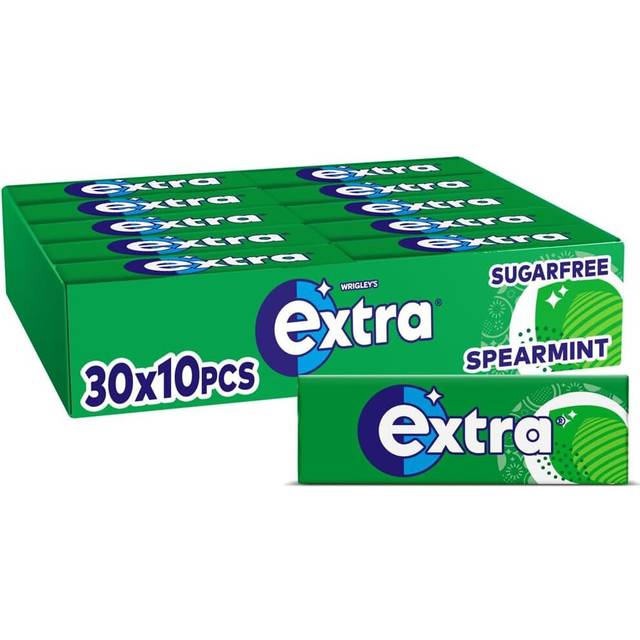 Extra Chewing Gum, Sugar Free, Spearmint Flavour, Chewing Gum Bulk, 30 Packs of 10 Pieces