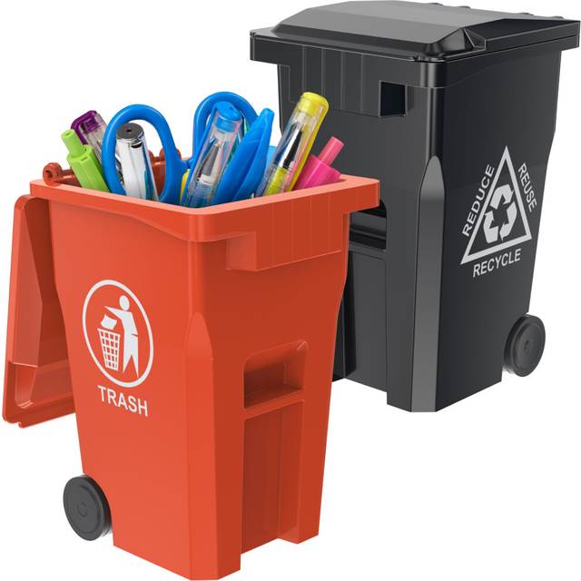 Wiosi Mini Garbage Trash Pen Holder for Desk and Tiny Recycle Bin Pencil Holder Black & Orange, Pack of 2 - Storage for Pencil & Pen | Office Station