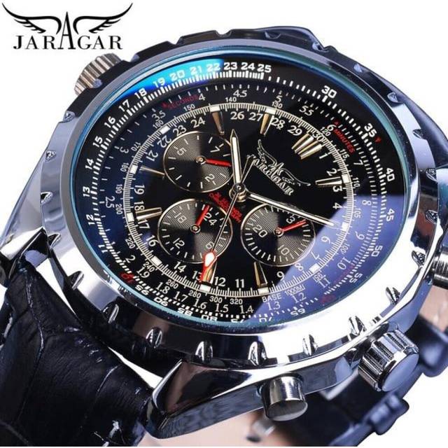 (black) Jaragar Blue Glass Aviator Series Military True Men Sport Automatic Wrist Watch Top Brand Luxury Mechanical Male Clock Hour - Black