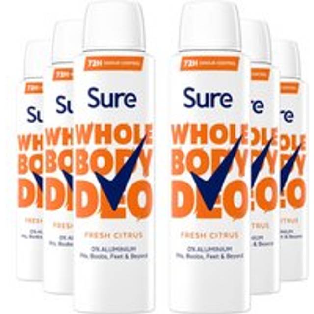 Sure Women Fresh Citrus Whole Body Deodorant Spray Aluminium Free 150ml, 6 Pack