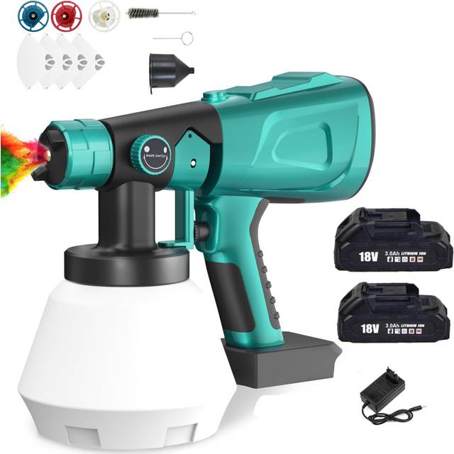 Spray Gun Electric Wall&Fence Paint Sprayer HVLP+4Nozzles+2Battery+Charger-Makita Compatible