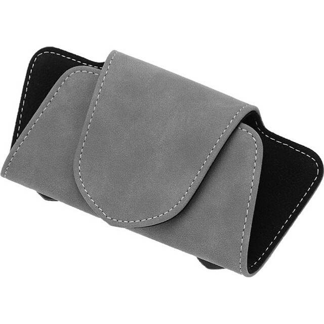 (Gray) Car Glasses Case Suede Auto Sun Visor Glasses Holder Sunglasses Clip Card