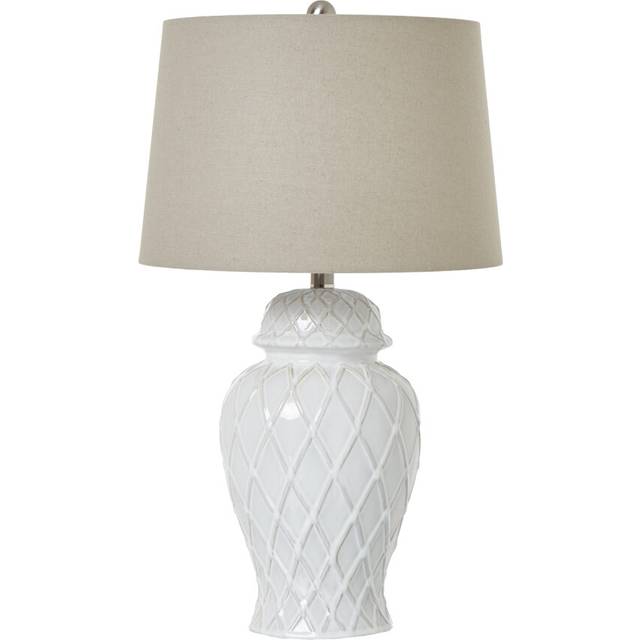 Ginger Jar Lamp with Linen Shade - Ceramic - L38 x W38 x H64 cm - White