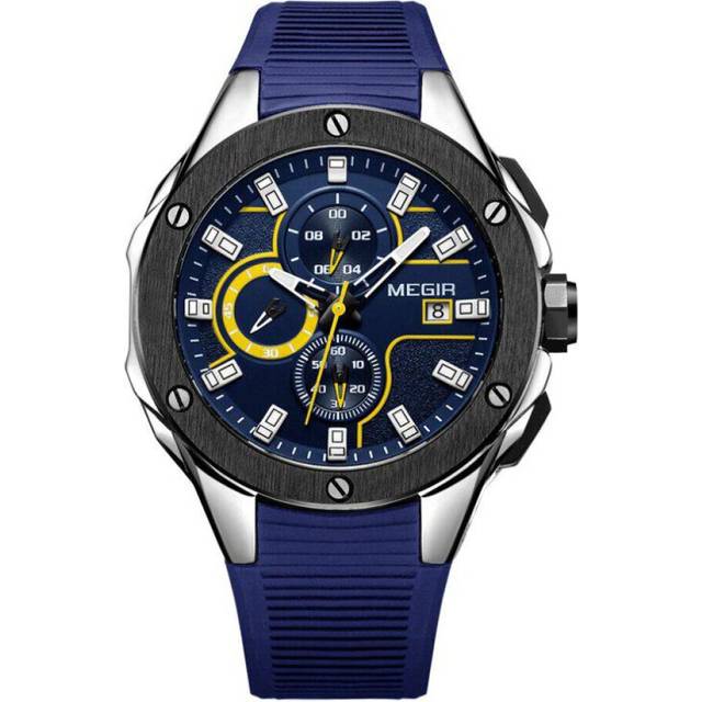 (Blue) MEGIR Men Sport Watch Waterproof Luminous Chronograph Quartz Army Military Watches Clock Men
