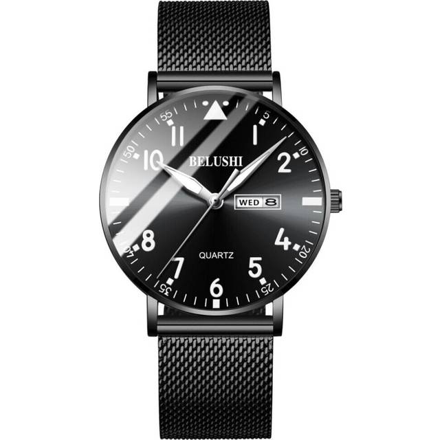 (black,black) New Fashion Ultra-thin Mens Luxury Brand Casual Stainless Steel Mesh Strap Business Men Wrist Watch