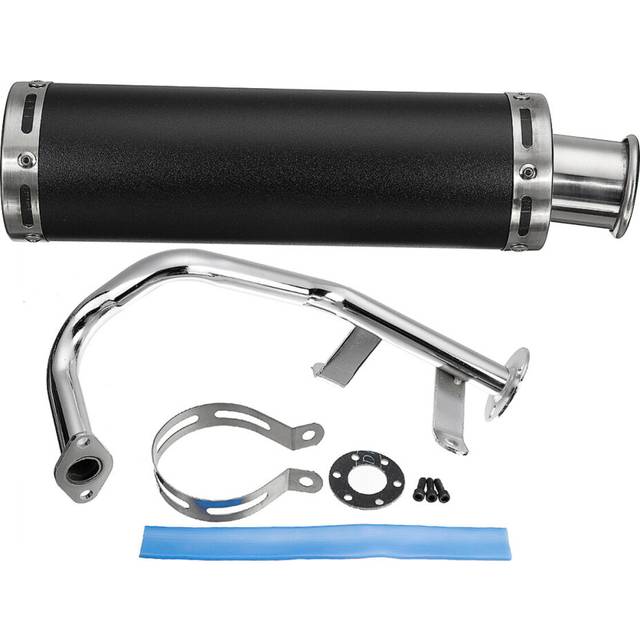 (Black) Motorcycle Cafe Racer Exhaust Muffler Pipe with Sliding Bracket Universal