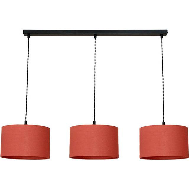 ValueLights Reni Rust Drum Shade 3 Drop Bar Matte Black Diner LED Ceiling Light - 123.5 x 98 x 25cm