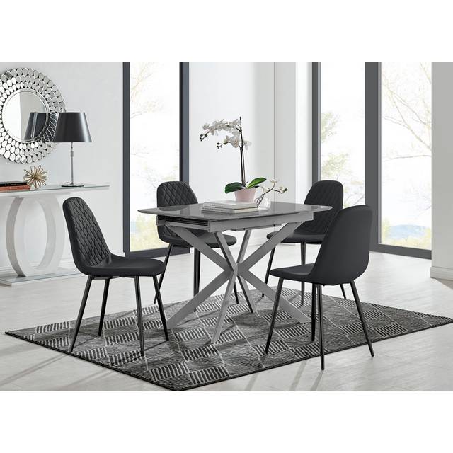 Eubanks Modern High Gloss Extendable Dining Table Set with x6 Luxury Faux Leather Dining Chairs - Black