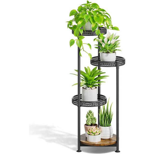 4-Tier Plant Stand, Indoor Outdoor, Tiered Metal Corner Tall Plant Stand, Can Hold Multiple Plants - Black