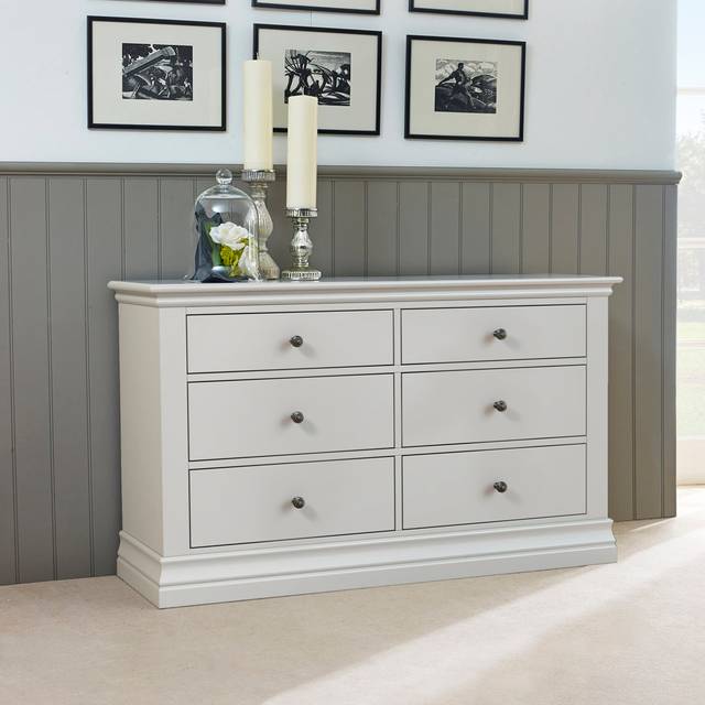Chambery Wide Chest Of 6 Drawers - Ivory (78cm H X 130cm W X 40cm D)