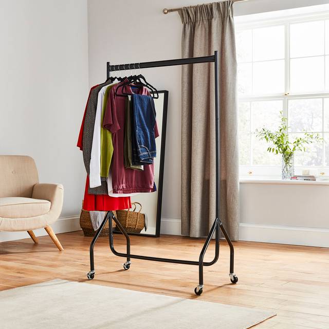 Heavy Duty Clothes Rail Home Garment Hanging Storage Stand Rack - Black (150cm H x 91cm W x 46.5cm D)