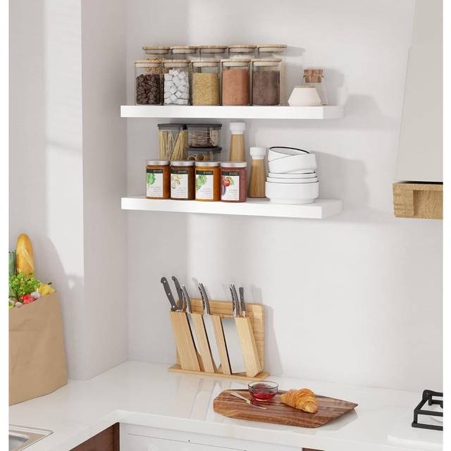 Set of 2, Floating Shelves for Home Display & Storage in Bathroom, Bedroom & More - White (2.5cm H x 120cm W x 15cm D)