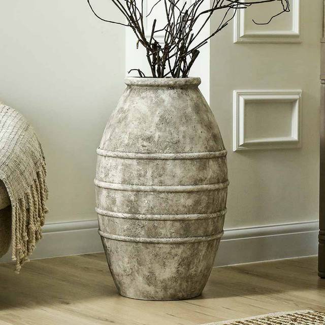 Gabar 64cm Natural Terracotta Large Pot Floor Vase for Living Room & Home Decor, Stone Finish Accent Piece - Antique ash (64cm H X 39cm W X 39cm D)