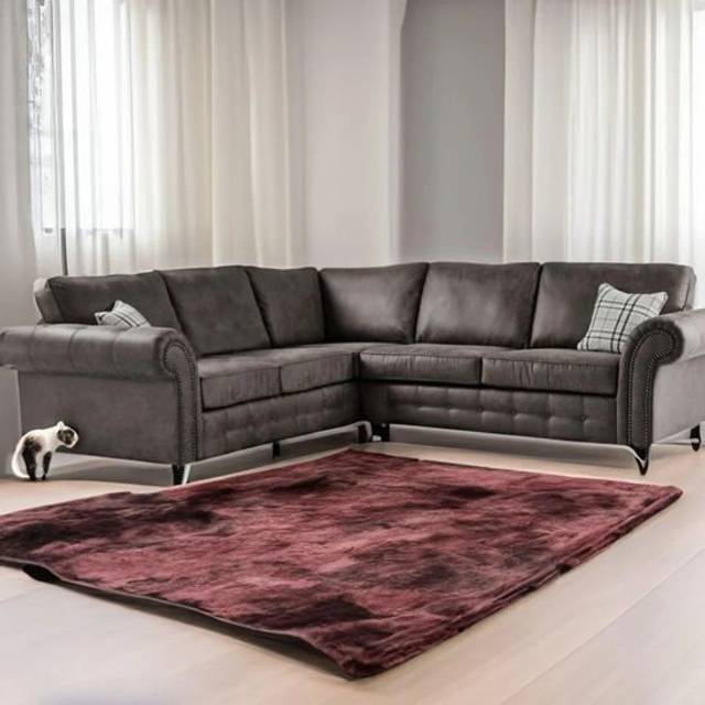 Oakland Chesterfield Sofa Suede Corner - Black (95cm H X 250cm W X 38cm D)