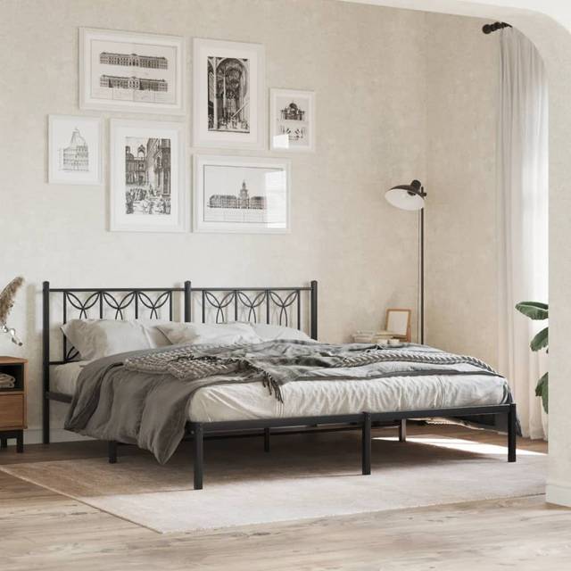 Lark Manor Metal Bed Frame With Headboard White Single - Black (183 x 213cm)