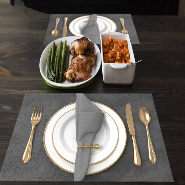 Faux Leather Placemat - Dark Grey (45cm W X 30cm L X 0.1cm D)
