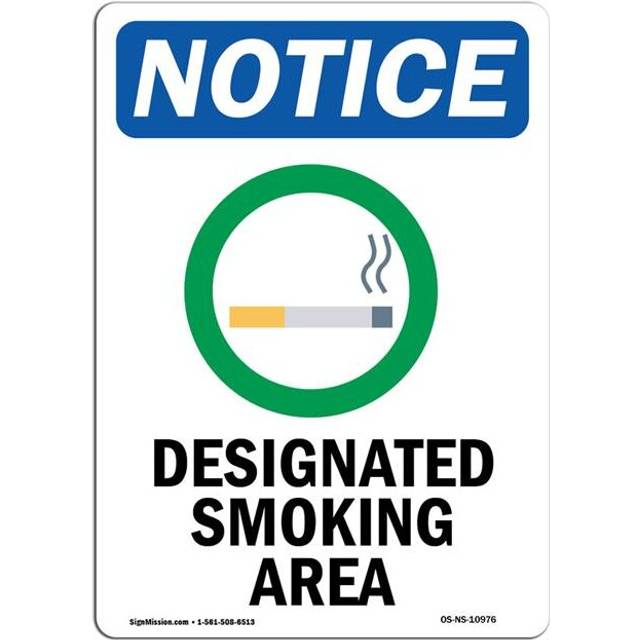 SignMission OS-NS-D-35-V-10976 OSHA Notice Sign - Designated Smoking Area Sign with Symbol