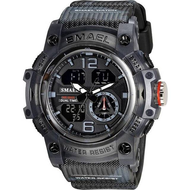 (gray) Smael Military Watch Quartz Wristwatches Sport 50m Waterproof Alarm Clock Light Analog Digital Male Clocks 8007 Mens Watches Digital