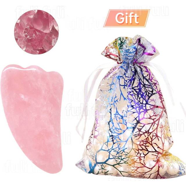 (a-natural stone set 2) 2PCS 100% Rose Stone Guasha Set Facial Roller Stone Board Massager Face Slimming Body Relax Massager Acupuncture Scraper Plate