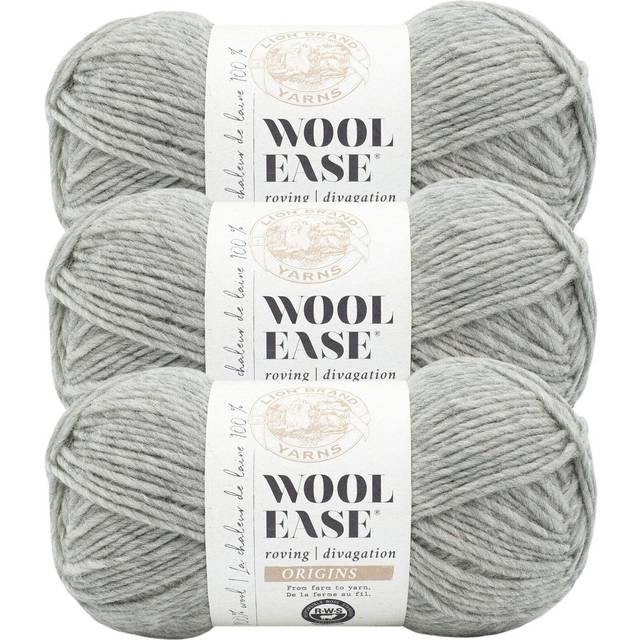 Lion Brand Yarn Wool-Ease Roving Origins  100% Wool Yarn for Knitting and Crochet  Heather Grey  3 Pack